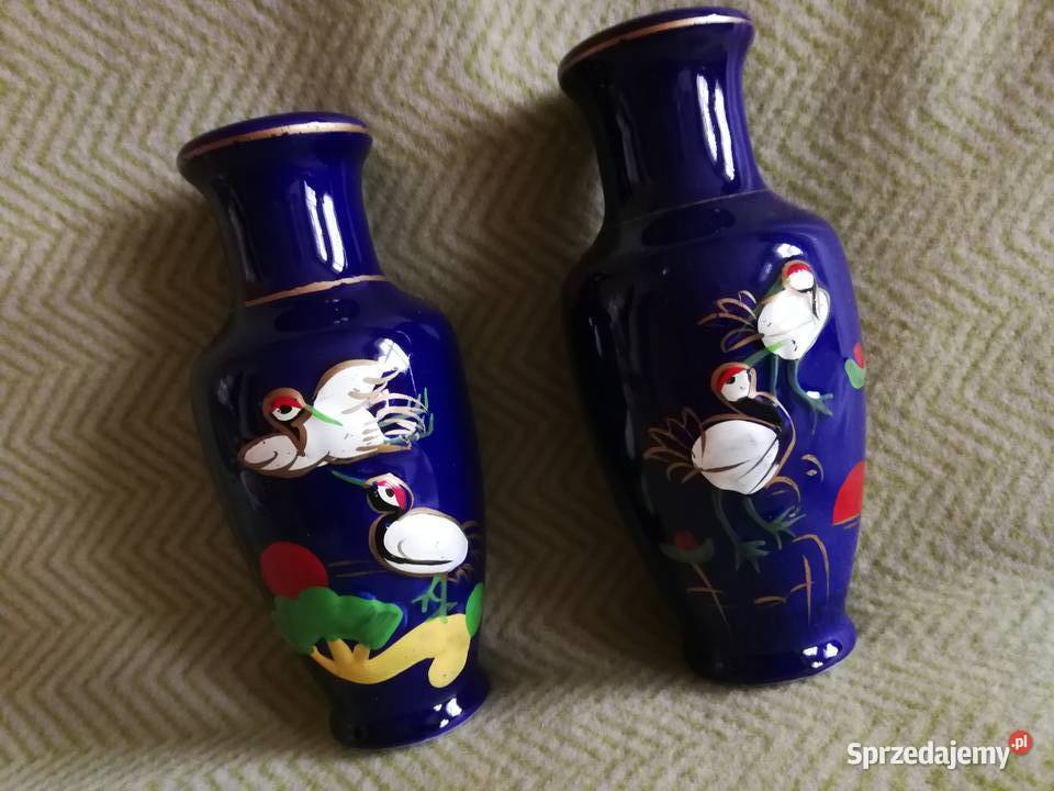Para wazoników retro PRL Kobalt Chińskie żurawie Szczecin
