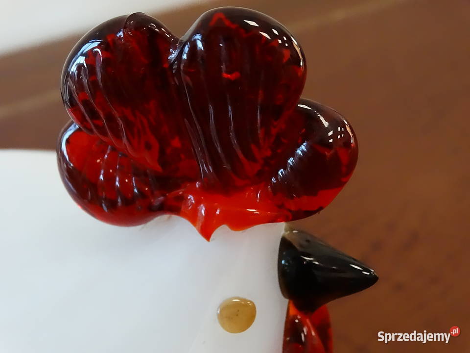 Szklana Figurka Kogut Białe Szkło Mleczne lubelskie Biłgoraj