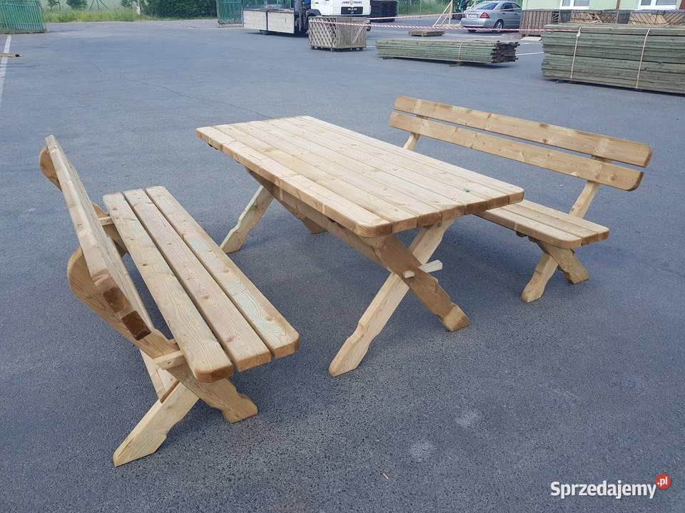 Komplet ogrodowy JURAND 2 ławki stół producent Piechowice
