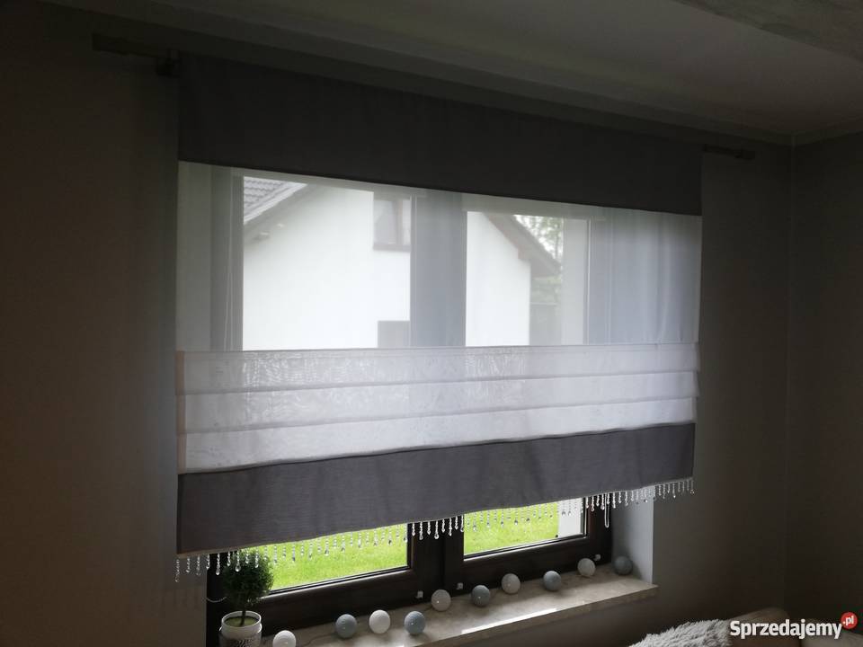 Firany roletki panele odcienie szarości Nowa Wieś