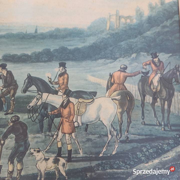 Stara litografia konie jeździectwo myślistwo Warszawa