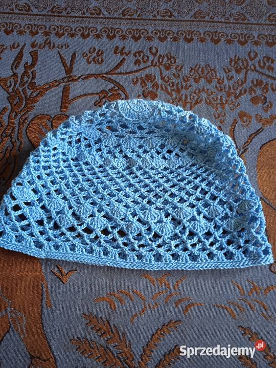 BŁĘKITNA BAWEŁNIANA AŻUROWA CZAPECZKA wielkopolskie