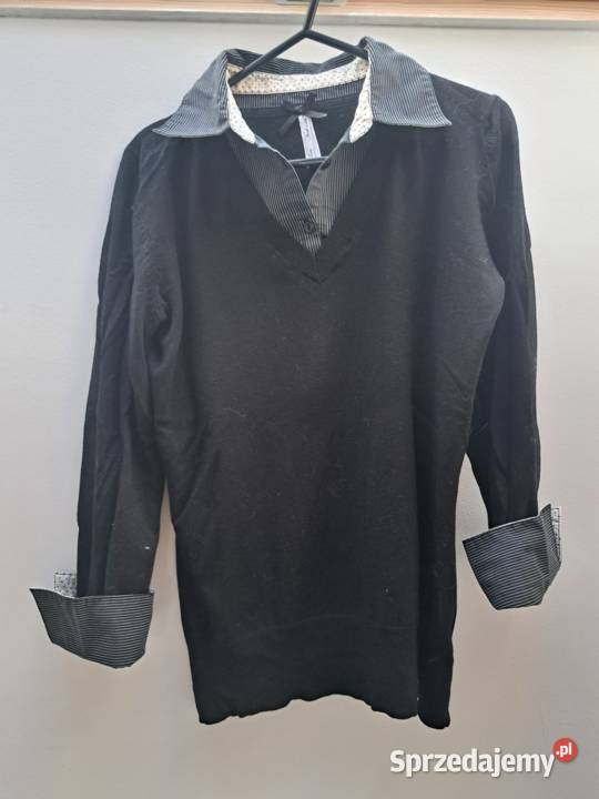 Klasyczna czarna bluzka z kołnierzykiem Next