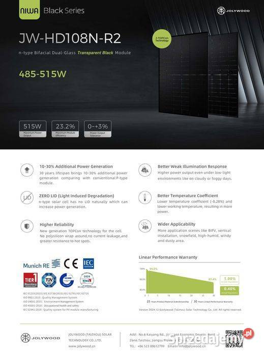 Panel fotowoltaiczny JOLYWOOD JWHD108NR2 500 W sprzedam