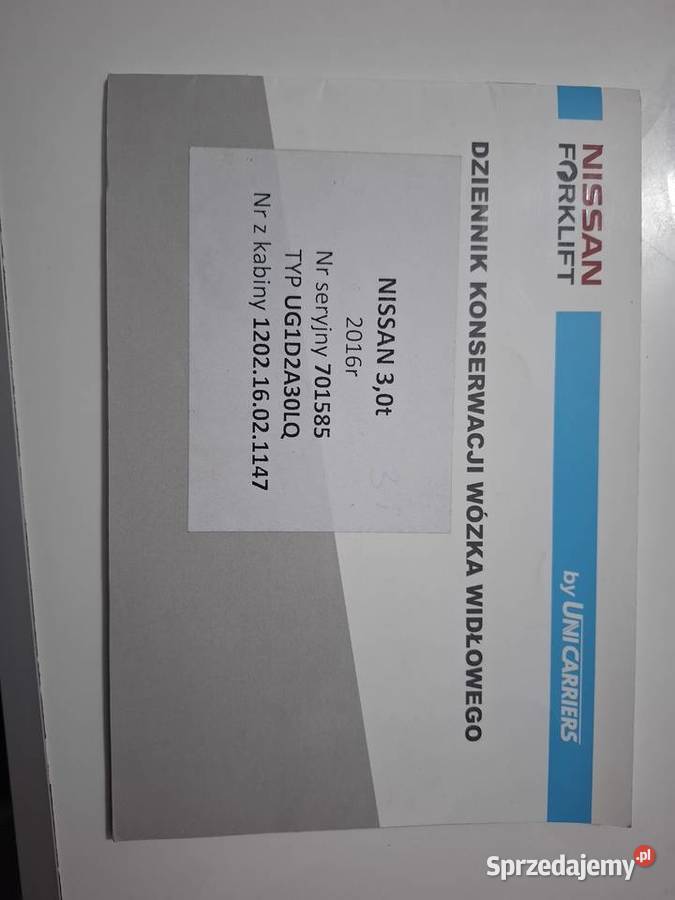 Wózek nissan forklift 3t 2016r Wózki widłowe małopolskie Trzyciąż