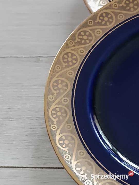 Piękne kobaltowo złocone talerze Porcelana i szkło Gorlice