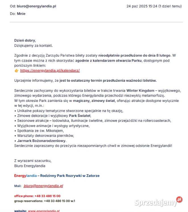 Energylandia 99 bilet normalny WINTER KINGDOM do Wolsztyn