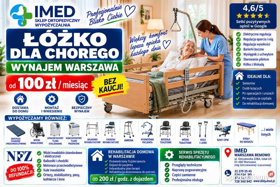 ŁÓŻKO ELEKTRYCZNE SENIORA WYNAJEM 100 WARSZAWA sprzedam