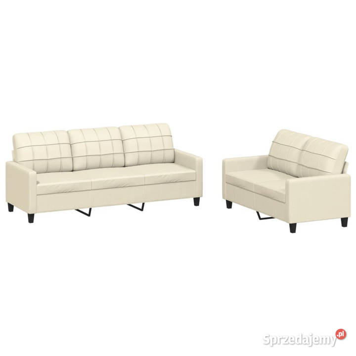 2osobowa sofa z poduszkami kremowa sztuczna