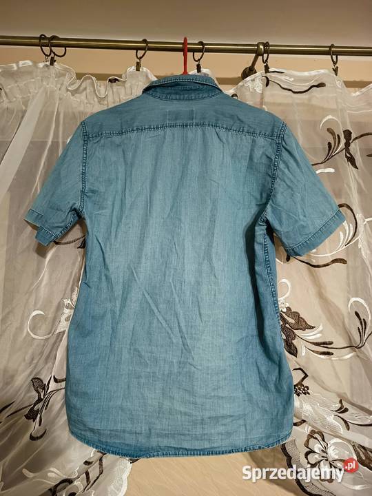 Męska Elegancka Koszulka Jeansowa Krótki Rękaw