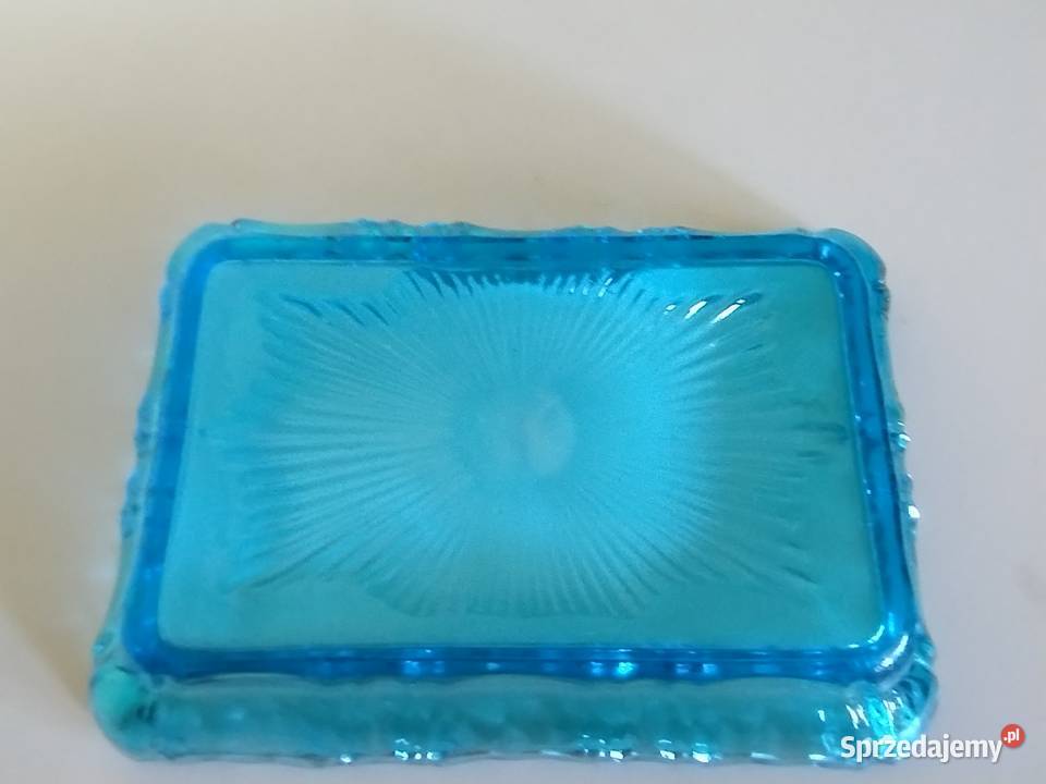 PRL turkusowa patera szkło art deco Łódź