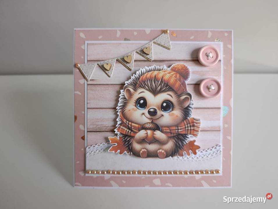 Kartka Roczek Urodziny ręcznie robiona jeż