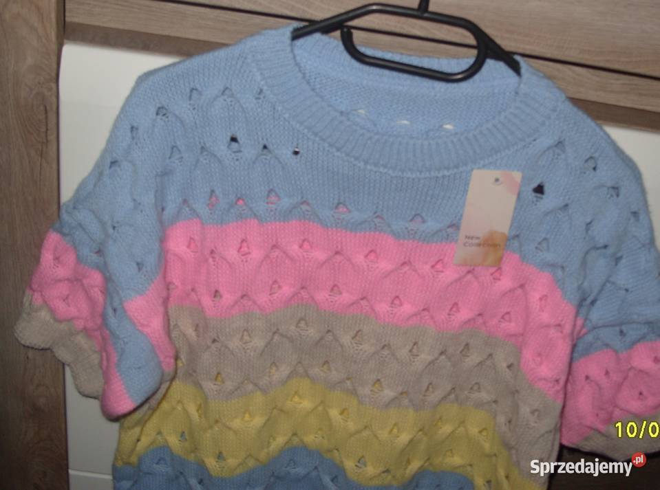 Multi kolorowy sweterek krótki rękaw ML Bluzki i koszule Rawicz