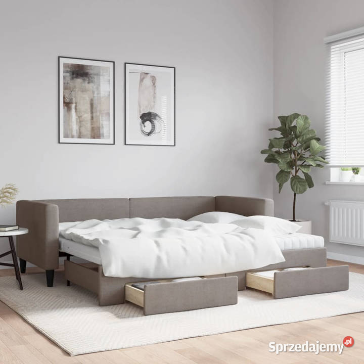 Sofa rozsuwana z szufladami taupe tkanina 80x200 mazowieckie