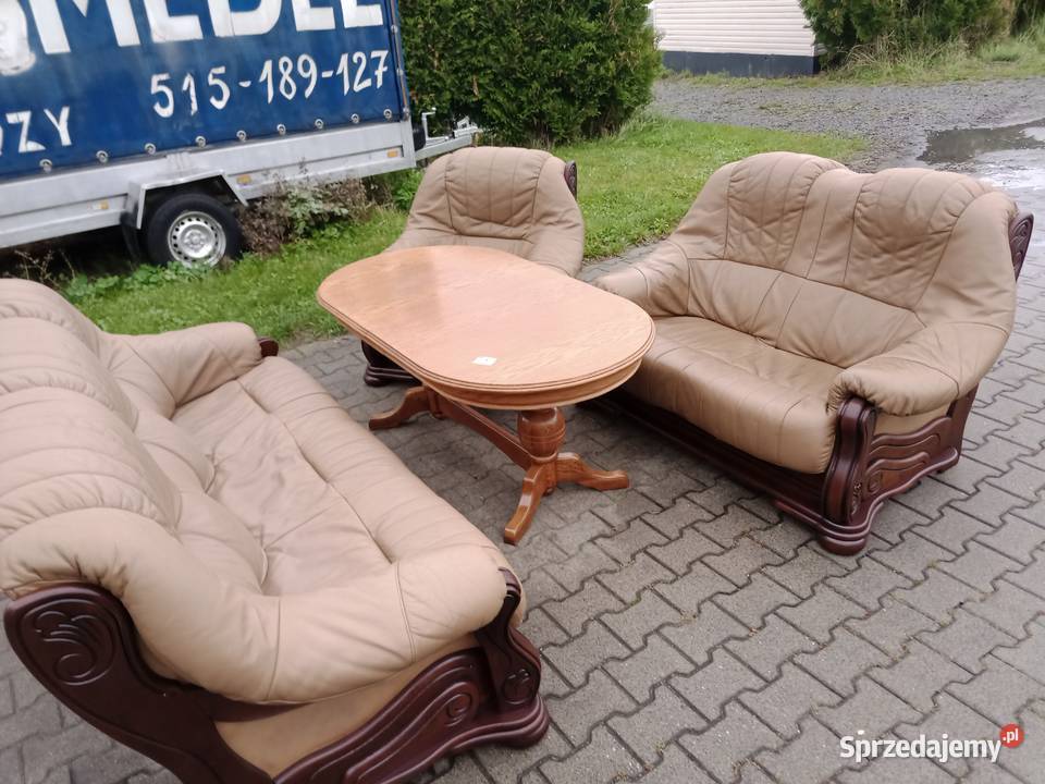 Komplet Wypoczynkowy BROWN 321 i Ława Dąb skóra Kozy