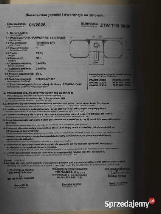 Butla LPG 56 litrów 9 lat ważna Tomaszów Mazowiecki