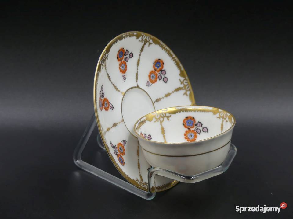 Zjawiskowy cienkościenny komplet do mokki Porcelana i szkło wielkopolskie Poznań