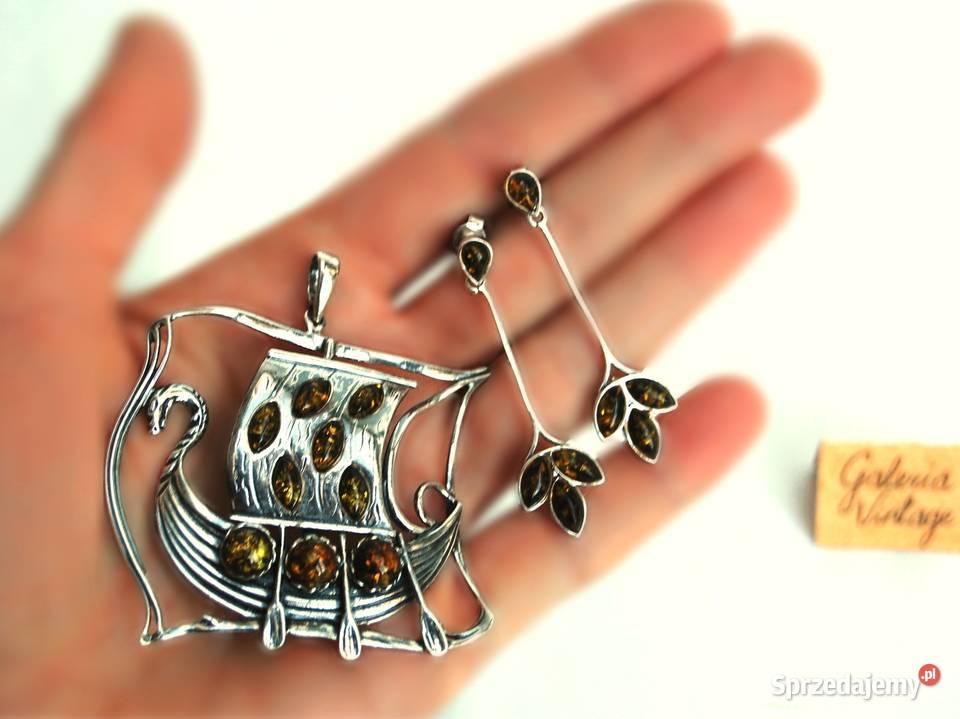 Łódź Wikingów drakkar wisior i kolczyki komplet Lublin sprzedam