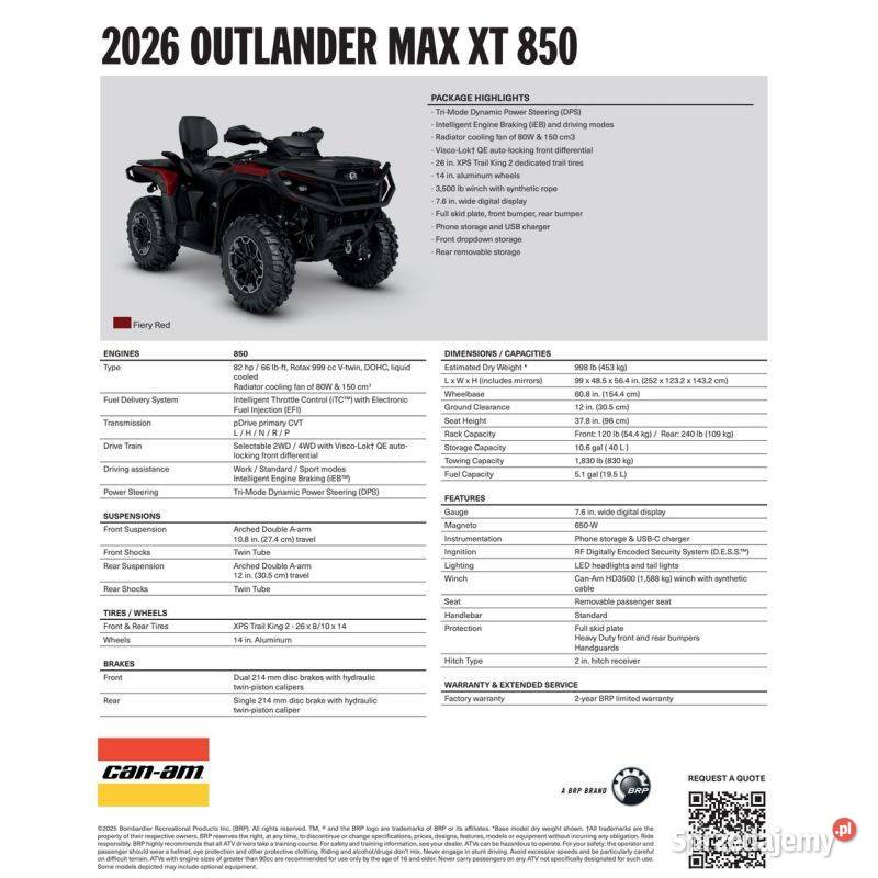 CanAm Outlander XT 850 4STF 2026 quad atv