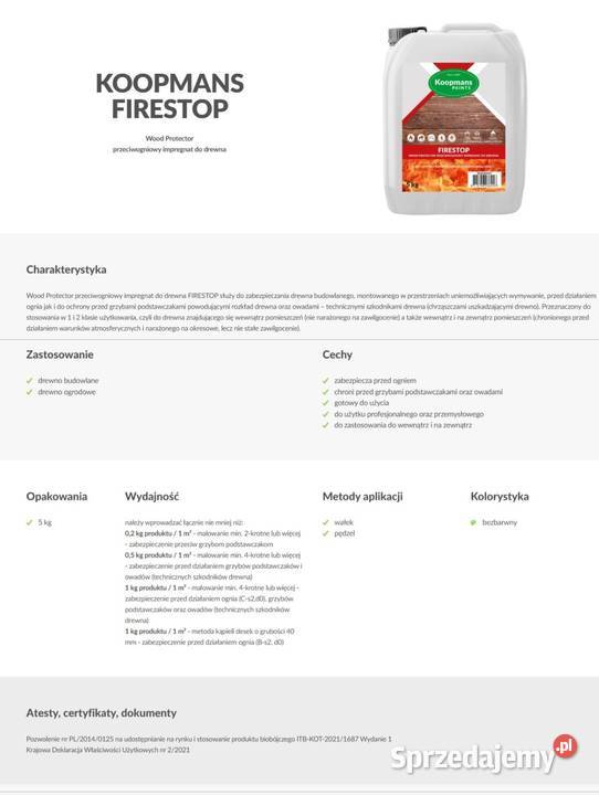 Przeciwogniowy impregnat do drewna 5l Gorzów Wielkopolski sprzedam