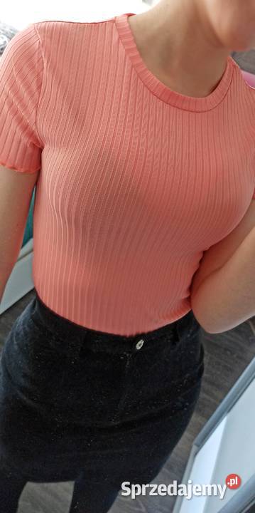 Tshirt neonowy pomarańczowy w prążki TANIO
