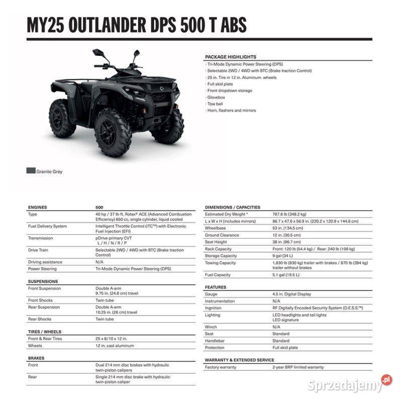 Quad CanAm Outlander 500 DPS T ABS Granite Grey Nowy Sącz
