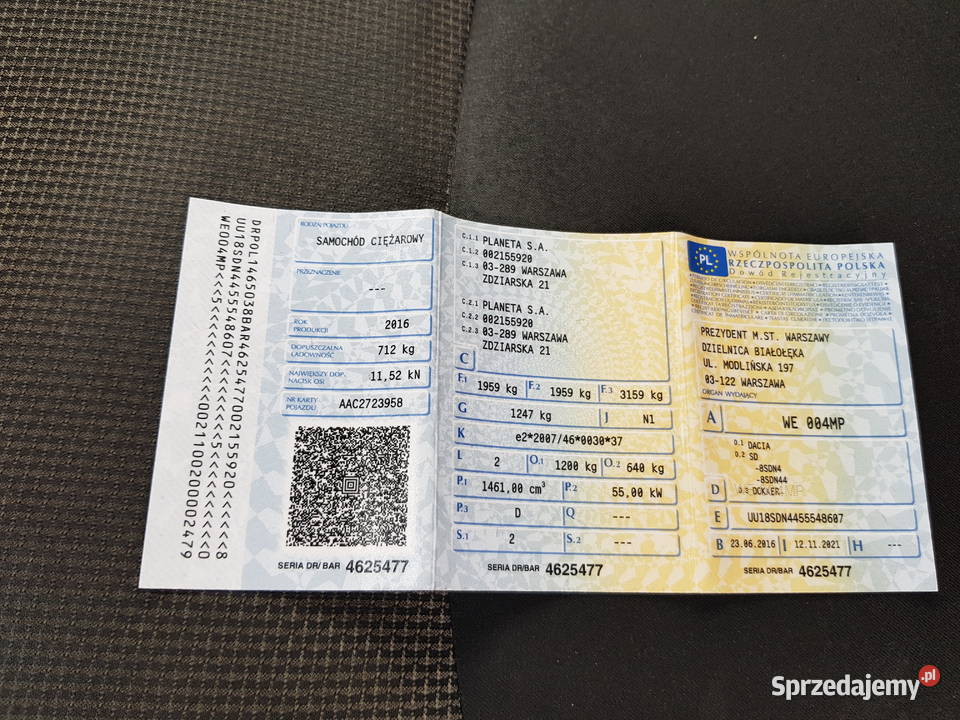 Syndyk sprzeda DACIA DOKKER VAN CONFORT 15 dCi Rok produkcji 2016 Samochody dostawcze sprzedam