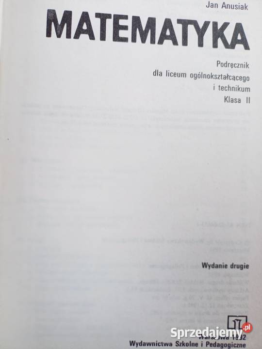 Matematyka Anusiak księgarnia Praga Warszawa Rok wydania 1995 Podręczniki sprzedam