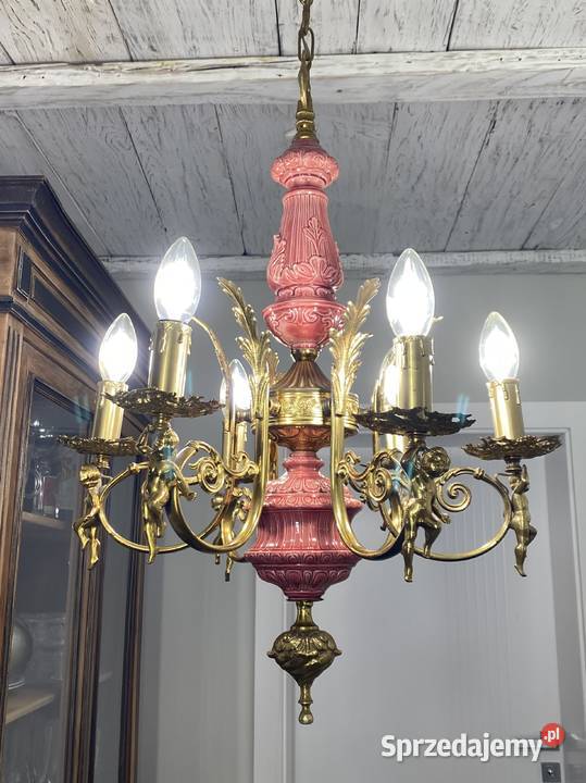 Francuski Żyrandol 16 mosiądz porcelana 6ram Lampy wiszące Warszawa