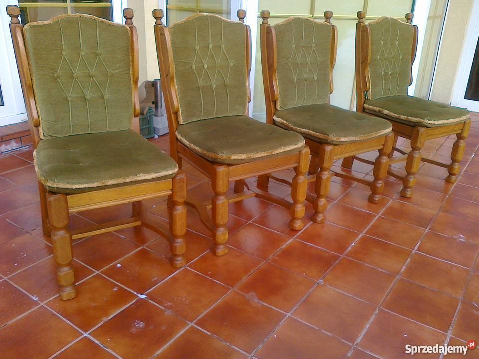 Krzesło dębowe fotel masywne zielone tron stylowe drewniane