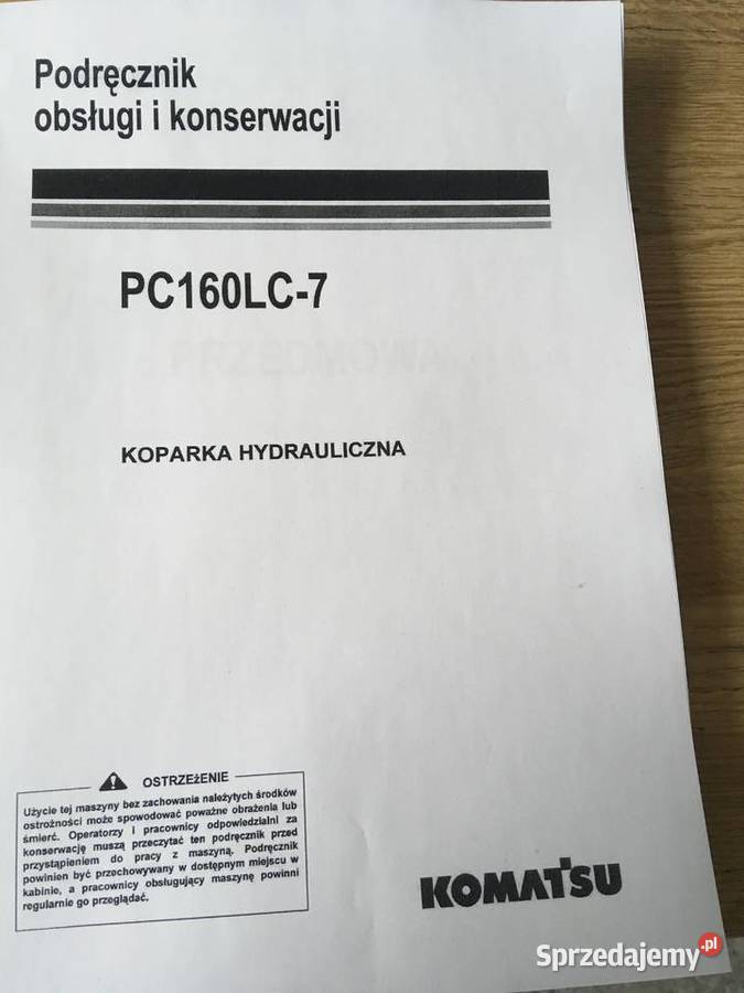 dtr instrukcja obsługi koparka komatsu pc160LC7 Pozostałe Książki i Podręczniki Szczecin