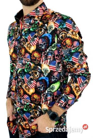 DANIEL BESSI Koszula Męska Fb0051 Czachy USA Ostrów Wielkopolski