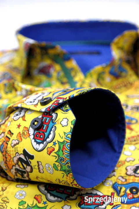 DANIEL BESSI Koszula Męska Fb046 Żółta KOMIKS Ostrów Wielkopolski