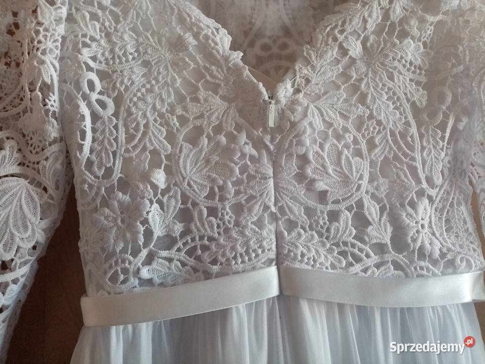 KORONKOWA SUKIENKA ŚLUBNA Z WELONKĄ I BOLERKIEM Kraków