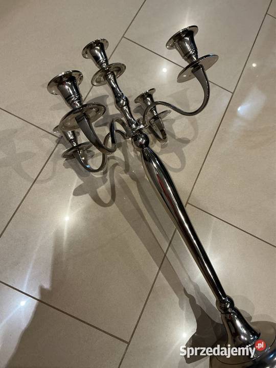 Świecznik Metalowy Srebrny Pięcioramienny sprzedam