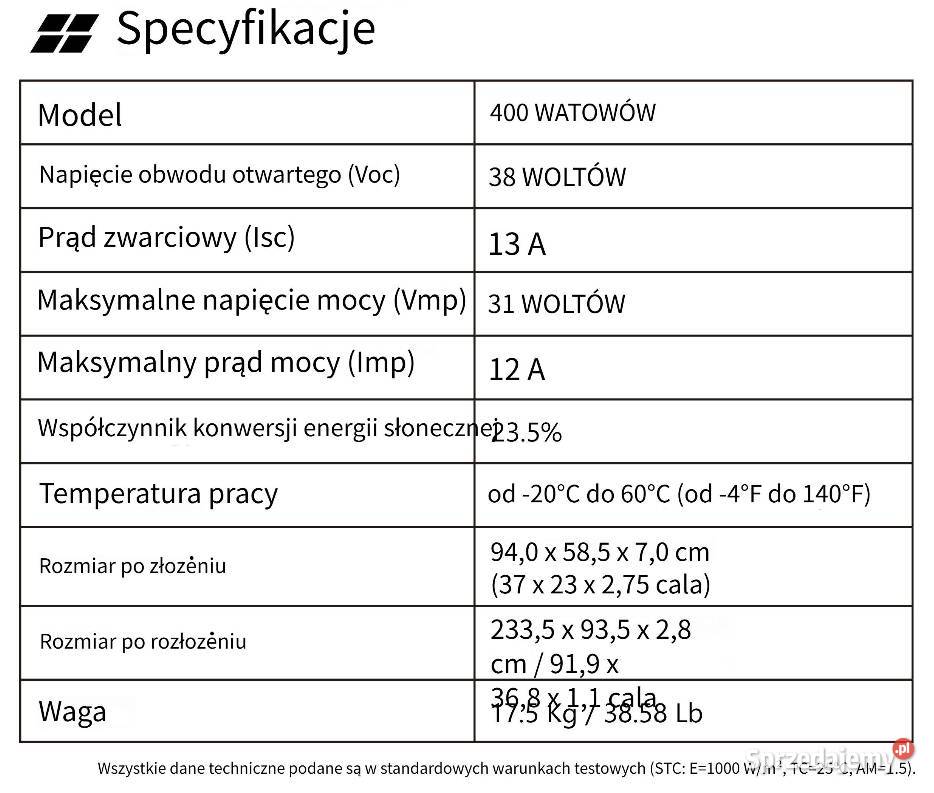 Składany panel słoneczny 400W kabel sprzedam