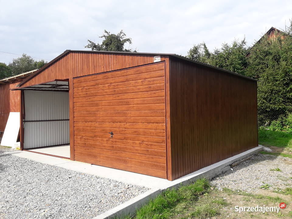 GrzywStal garaż blaszany drewnopodobny 6x6 bramy Tomaszów Mazowiecki