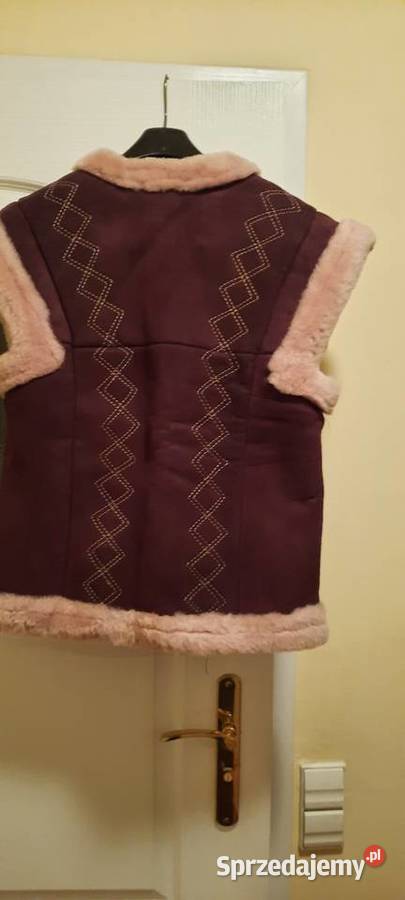 Kamizelka z naturalnej skóry z haftem brązowy/beżowy Białystok