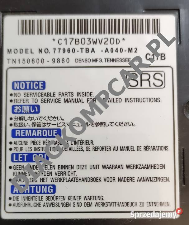 Airbag SRS CRASH data resetowanie naprawa