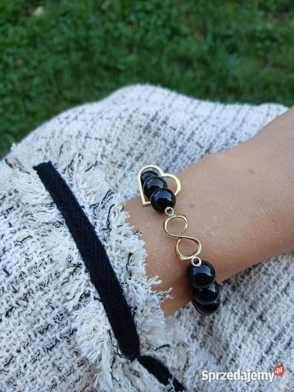 Bransoletka damska z Onyksu czarnego z sercem i Kraków