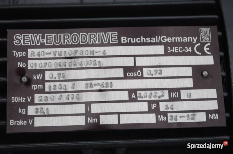 Motoreduktor 075kw z regulacją 75431obrmin SEW Pozostałe Biznes i Przemysł