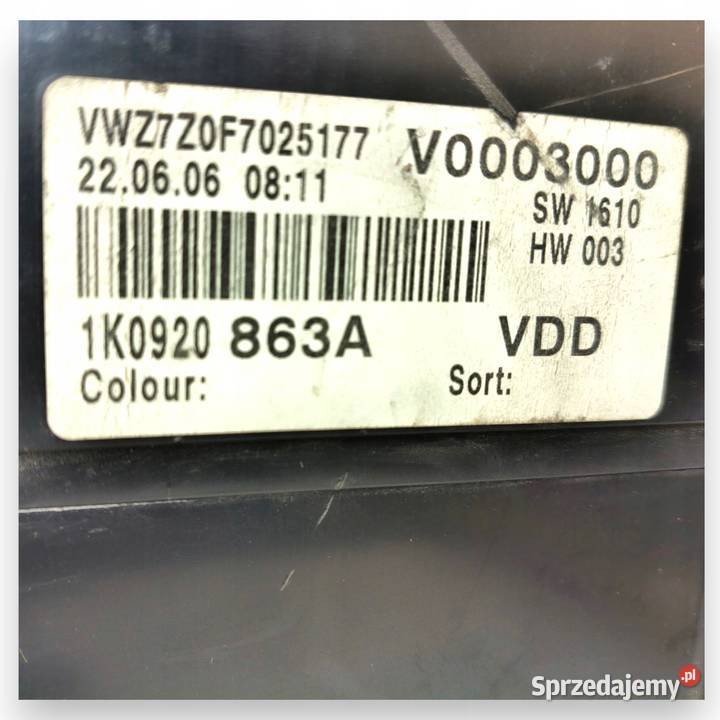 LICZNIK ZEGARY 1K0920863A VW Golf V 16 8V sprzedam