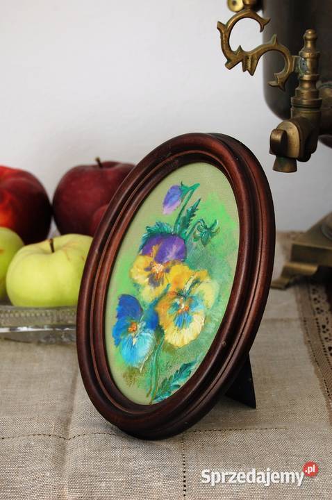 Bratki kwiaty malowane pastele obrazek vintage wielokolorowy Lublin