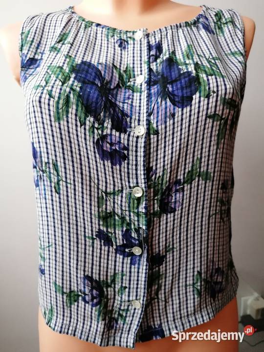 WALLISDAMSKI TOP BEZ RĘKAWÓW W KRATĘ KWIATY R38 Łódź