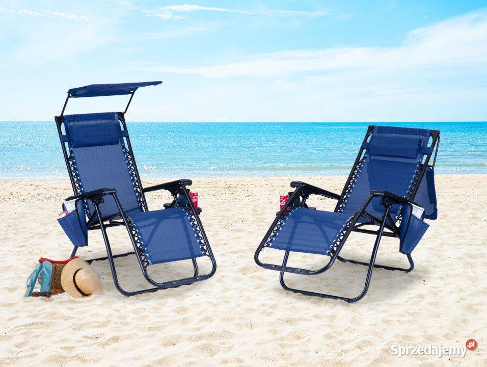  DARK BLUE leżak ogrodowy z daszkiem składany