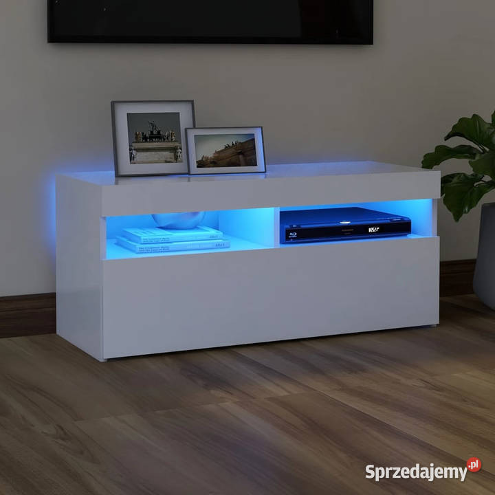 Szafka pod TV z oświetleniem LED biała 90x35x40