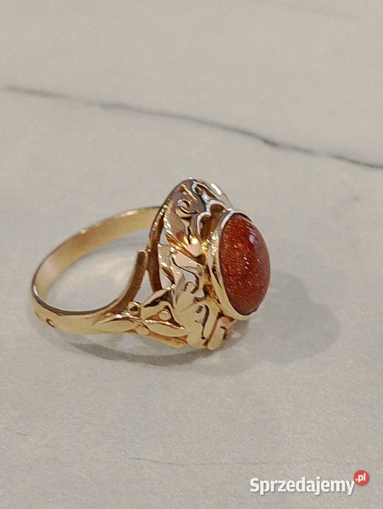 Piękny złoty pierścionek sygnet damski lata 6386 Płoskie