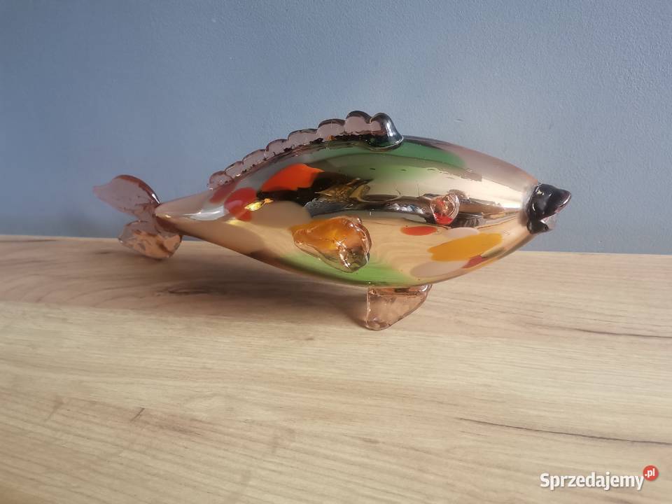 Stara duża szklana kolorowa Ryba PRL 1970 Porcelana i szkło śląskie