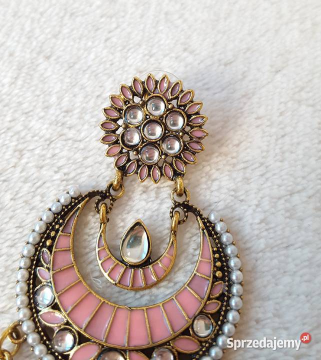 Długie kolczyki różowy złoty kolor indyjskie Szczecin sprzedam