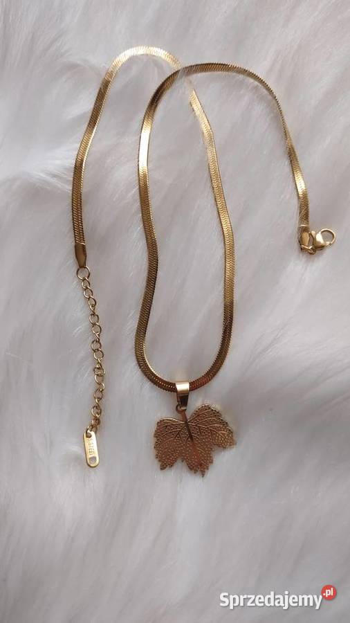 Złoty naszyjnik żmijka stal chirurgiczna liść Olkusz